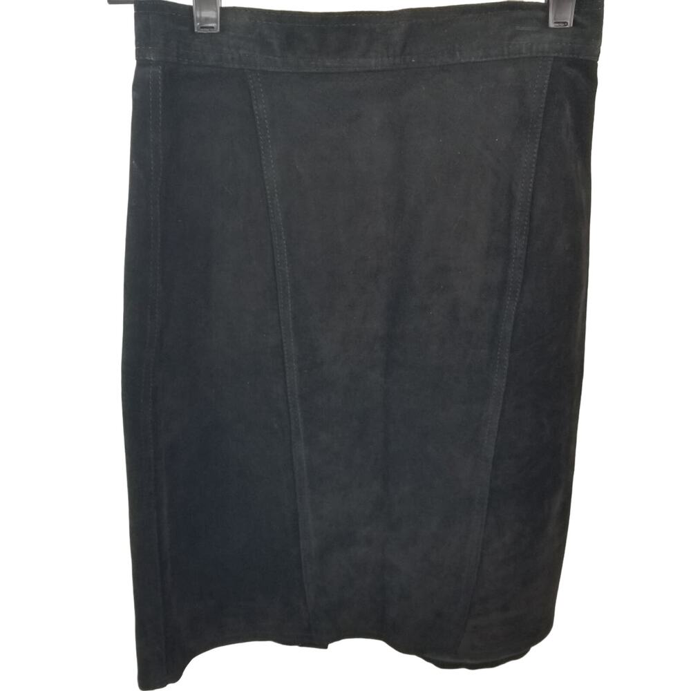 Tarazzia Internationale Black Suede Leather Lined Vintage Skirt   Size 9 10